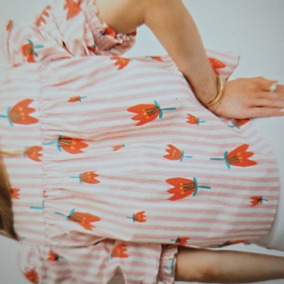 Karlie Poppy Stripe Puff Sleeve Ruffle Button Up Top Pink White Red M EUC - Picture 4 of 11